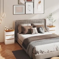 Set di 2 Comodini con 3 Cassetti in Stile Moderno, 40 x 30 x 59,5 cm, Bianco