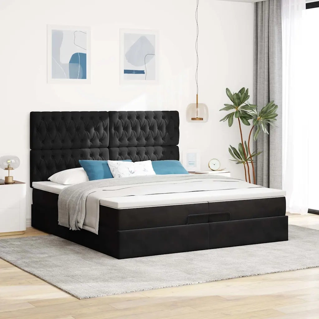 Struttura Letto Pouf con Materassi Nero 200x200 cm Velluto 3313567