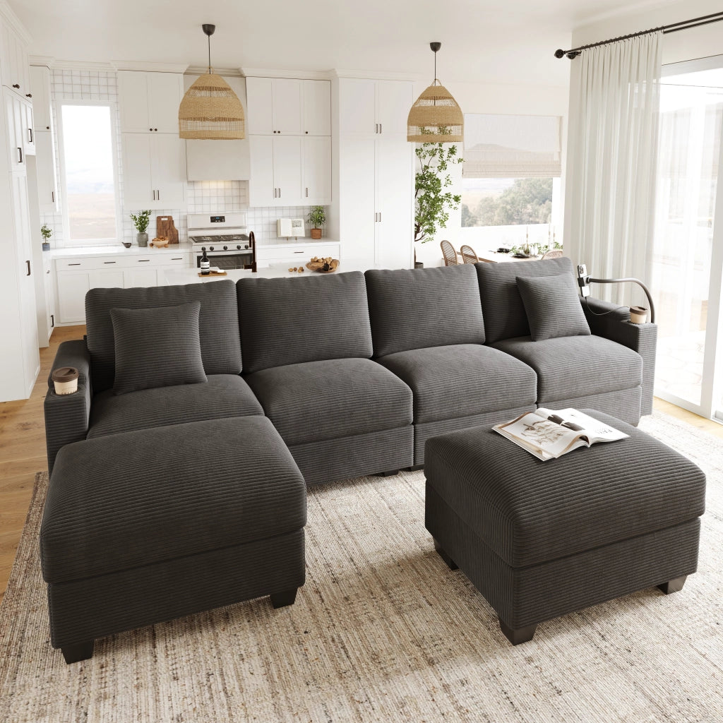 DIVANO MODULARE ANGOLARE 275,5x139x87 cm in velluto a coste grigio