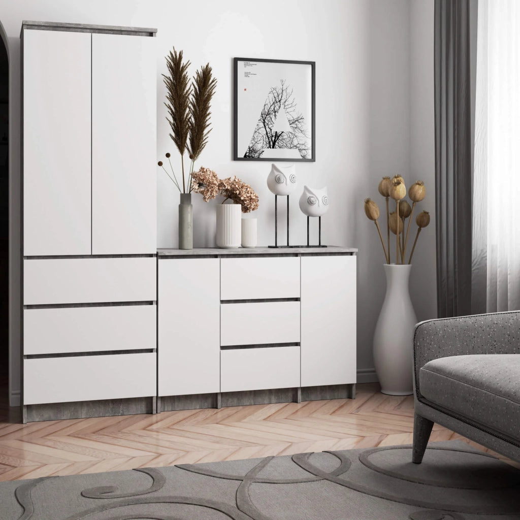 Cassettiera AKORD K100 Cemento 101 cm 2 ante 3 cassetti inserto frontale Bianco 101x35x76 cm