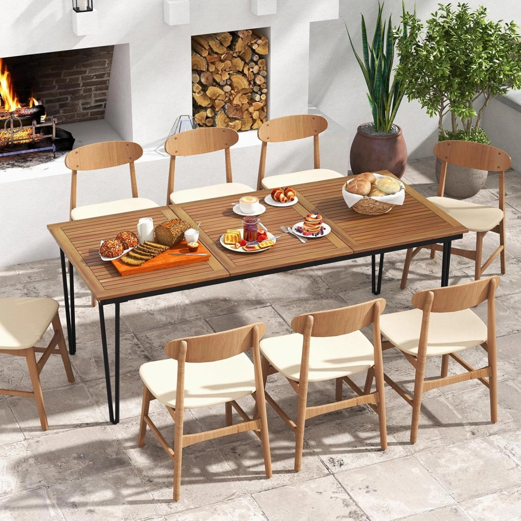 Tavolo da Giardino in Legno di Acacia, Tavolo da Esterno per 8 Persone, Tavolo Rettangolare da Birra con Foro per Ombrellone, 200x90x75 cm