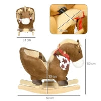 Cavallo a Dondolo per Bambini da 18-36 Mesi con Suoni Realistici, 60x33x50 cm, Marrone e color Legno