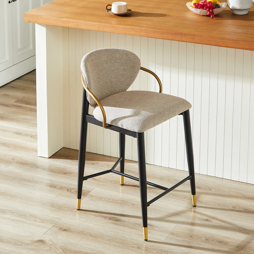 SGABELLO ALTO Set da 2 pezzi Regolabile in altezza Chenille Marrone chiaro Nero-Oro