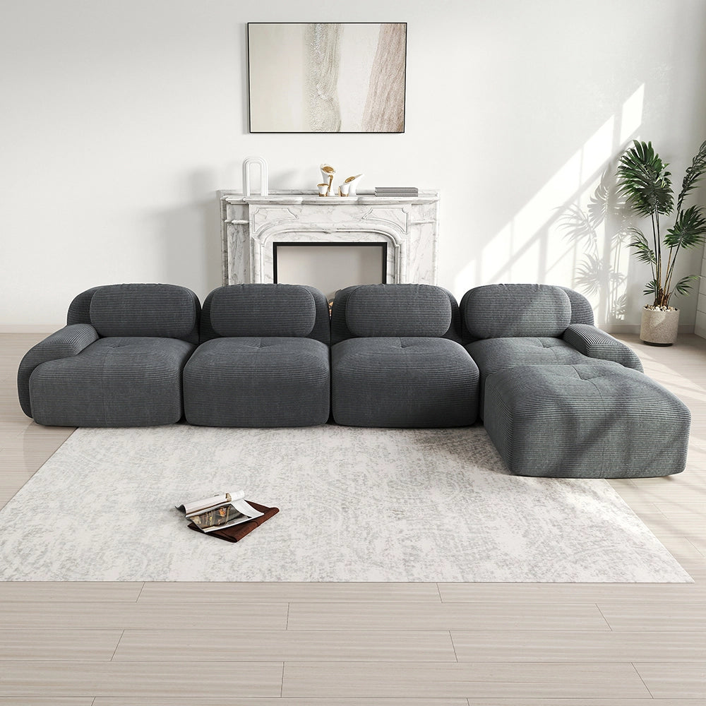 Divano angolare 4 posti - Xylo - Con chaise longue, braccioli XL, 32D, modulabile, grigio