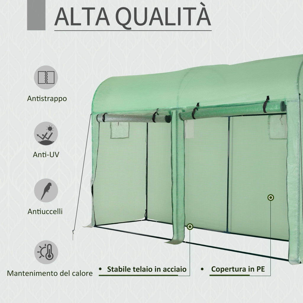 EasyComfort Serra Tunnel da Giardino per Piante e Orto, Serra da Balcone con 2 Porte Avvolgibili e 4 Finestre, Copertura in PE Struttura in Acciaio, 3x1x2m
