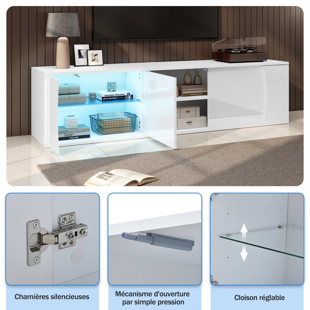 MOBILE TV 180x40x45 cm con 3 ante e LED bianco in pannello truciolare