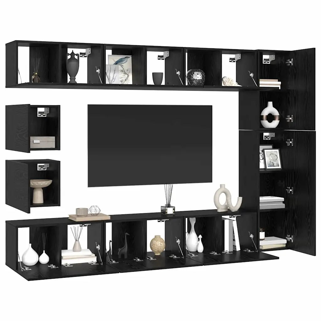 Set mobile TV 10 pcs Rovere Nero Legno multistrato 3393244