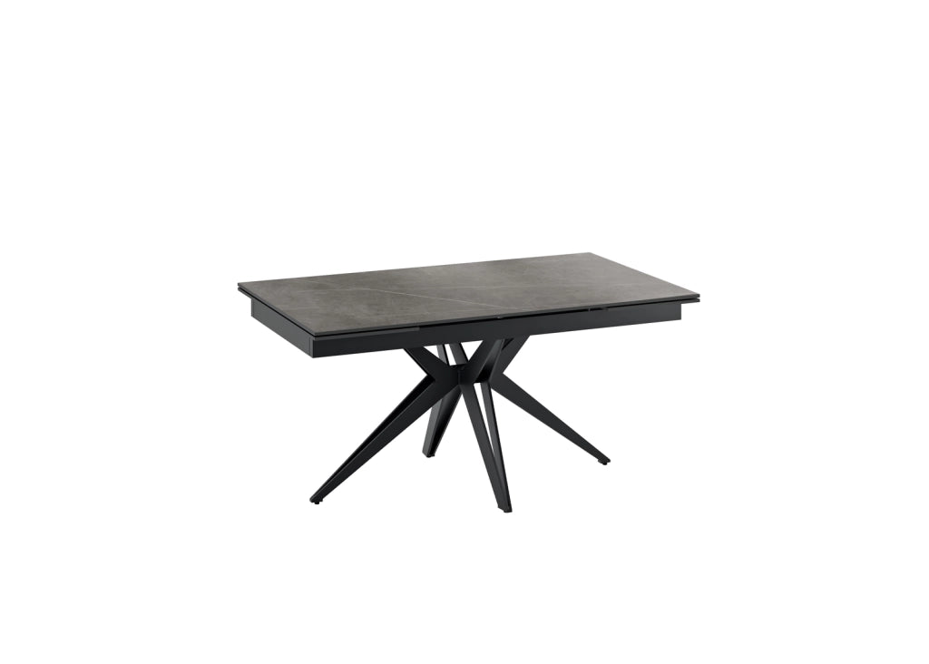 Tavolo Allungabile Match 2 Moderno in Ceramica Marmo Grigio Opaco con Base a Stella in Metallo Nero - Struttura 160-240cm x 90cm