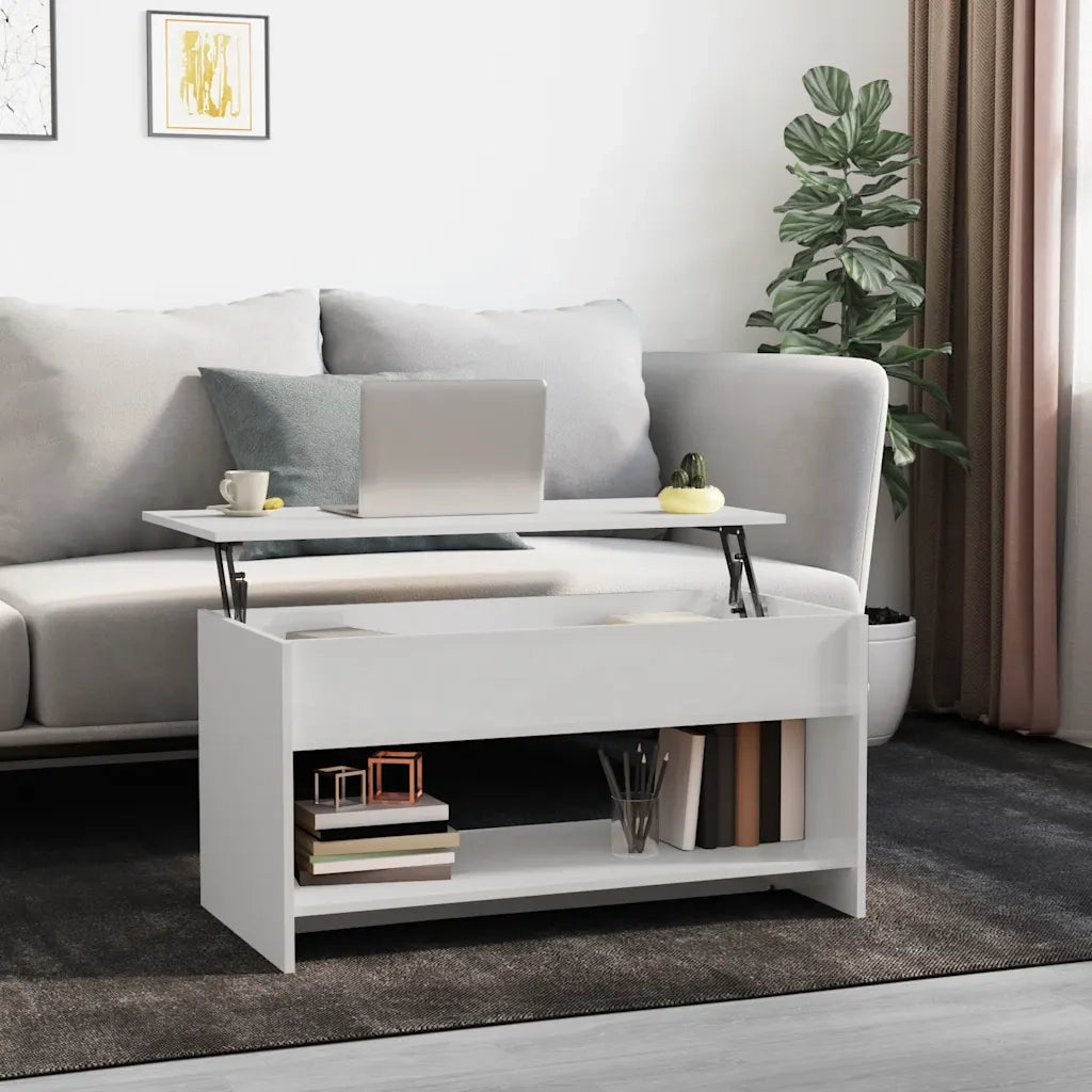 Tavolino salotto | Tavolino da caff¨¨ | Tavolino da Soggiorno Bianco Lucido 102x50x52,5 cm Legno Multistrato