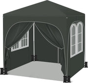 Gazebo da Giardino Richiudibile 2x2m con Pannelli Laterali,Gazebo da Esterno in Ferro Regolabile in Altezza Tendone con Soffitto Semicircolare Pieghevole,Set di 4 Sacchi di Sabbia,Grigio
