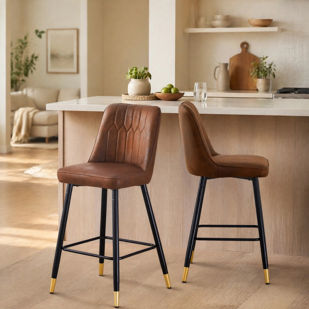 SEDIA ALTA Set da 2 pezzi 100 cm Tessuto marrone e metallo nero