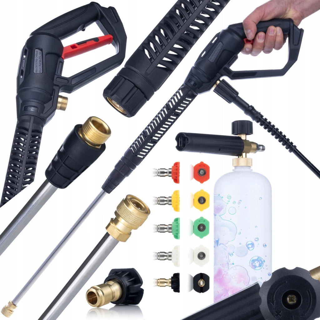Pistola Alta Pressione Pro Clean Gun PCG1 – Set con Lancia e Schiumogeno 1000ml | 5 Ugelli | Pressione Max 4000 PSI