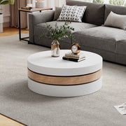 Tavolino da caffè 60 x 60 x 35;1 cm girevole 360° con vano contenitore in MDF bianco e naturale