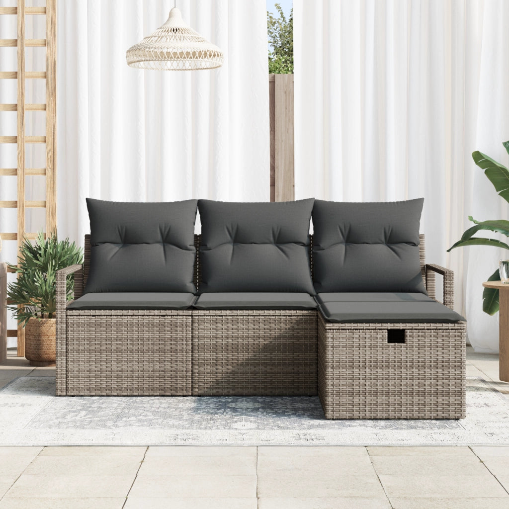 Set di Divani da Giardino 4 Pezzi con Cuscini Grigio Rattan Poliestere