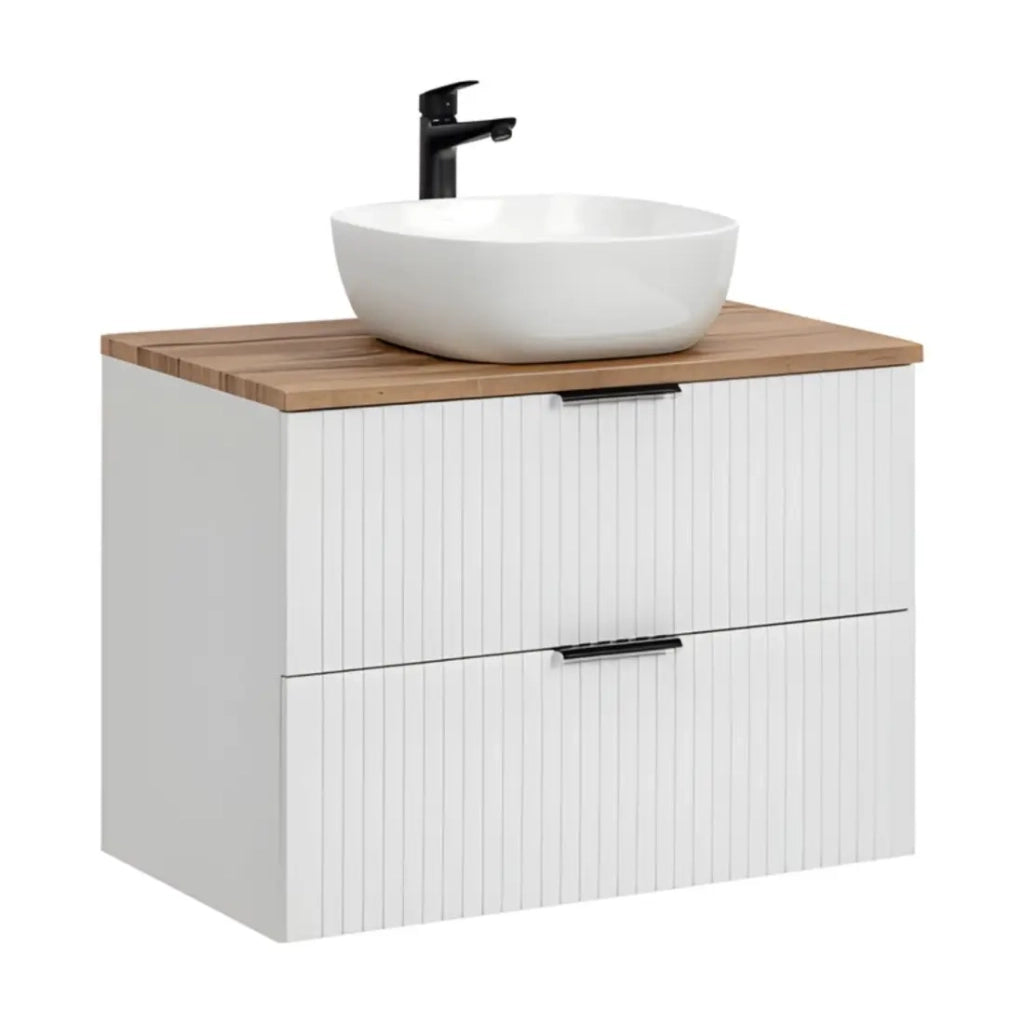 Set da bagno NOXERA 80 cm – Mobile sottolavabo sospeso bianco opaco con piano per lavabo e lavabo