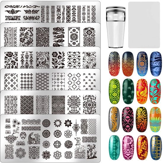 Set di Piastrelle per Stampare - 6 Pezzi di Tessuto Orientale - Acciaio Inossidabile