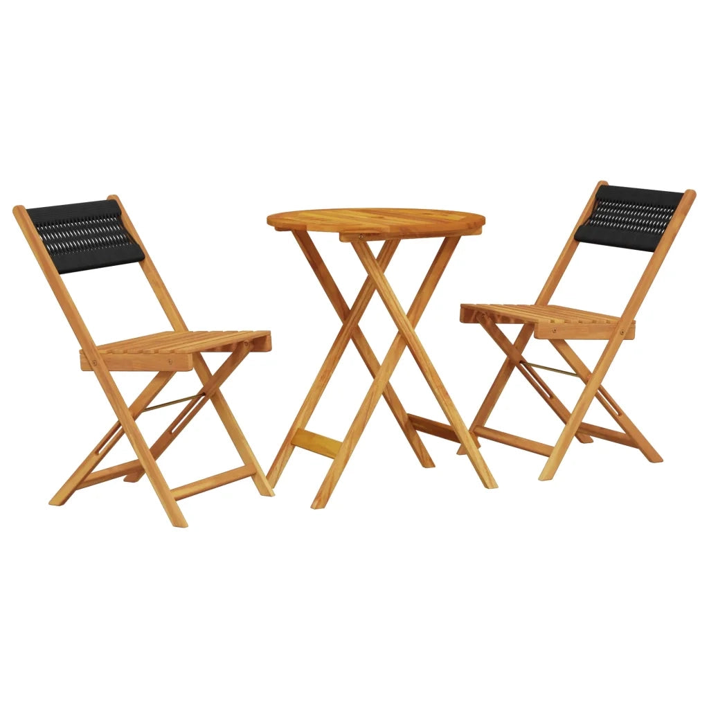 Set da Bistrot 3pz | Set Salotto da Giardino Nero in Polipropilene e Legno Massello
