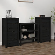 Credenze 2 pz Nere 40x35x80 cm in Legno Massello di Pino 813748