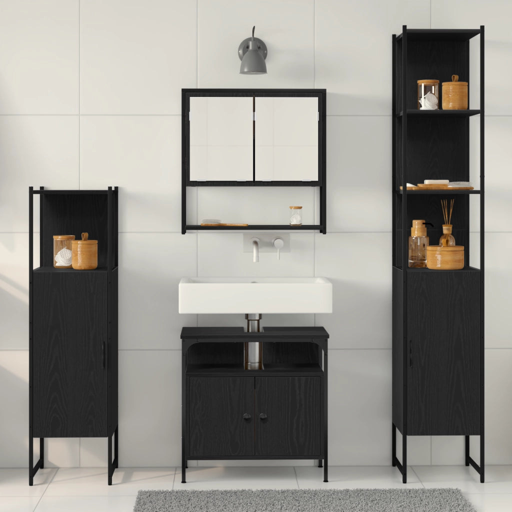 Set di mobili per bagno in 4 pezzi in legno ingegnerizzato effetto rovere nero
