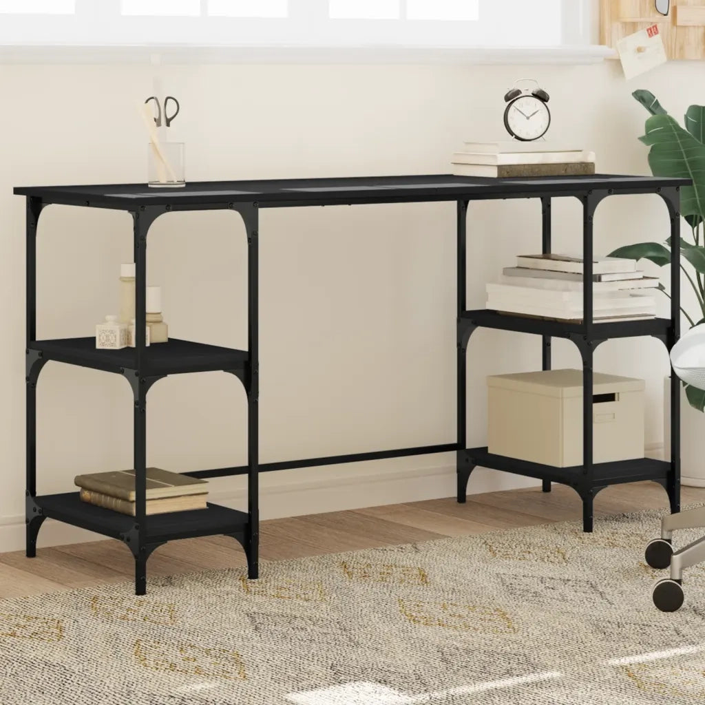 vidaXL Scrivania Nera 140x50x75 cm in Metallo e Legno Multistrato
