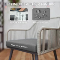 Set da Giardino 5 Pezzi in Rattan e Acciaio con 4 Sedie da Esterno e Tavolo Rotondo con Foro, Marrone e Grigio