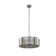 Lampadario Contemporaneo Chapeau Acciaio Cromo Vetro Ambra 5 Luci E27