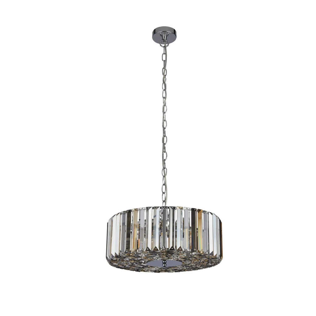 Lampadario Contemporaneo Chapeau Acciaio Cromo Vetro Ambra 5 Luci E27