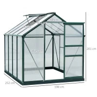 Serra da Giardino in Policarbonato Anti UV con Finestra e Porta Scorrevole, 190x252x201cm