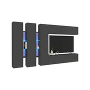 Parete attrezzata Carretto, Set salotto porta TV a 5 ante, Mobile soggiorno multiuso, 100% Made in Italy, cm 340x30h180, Antracite