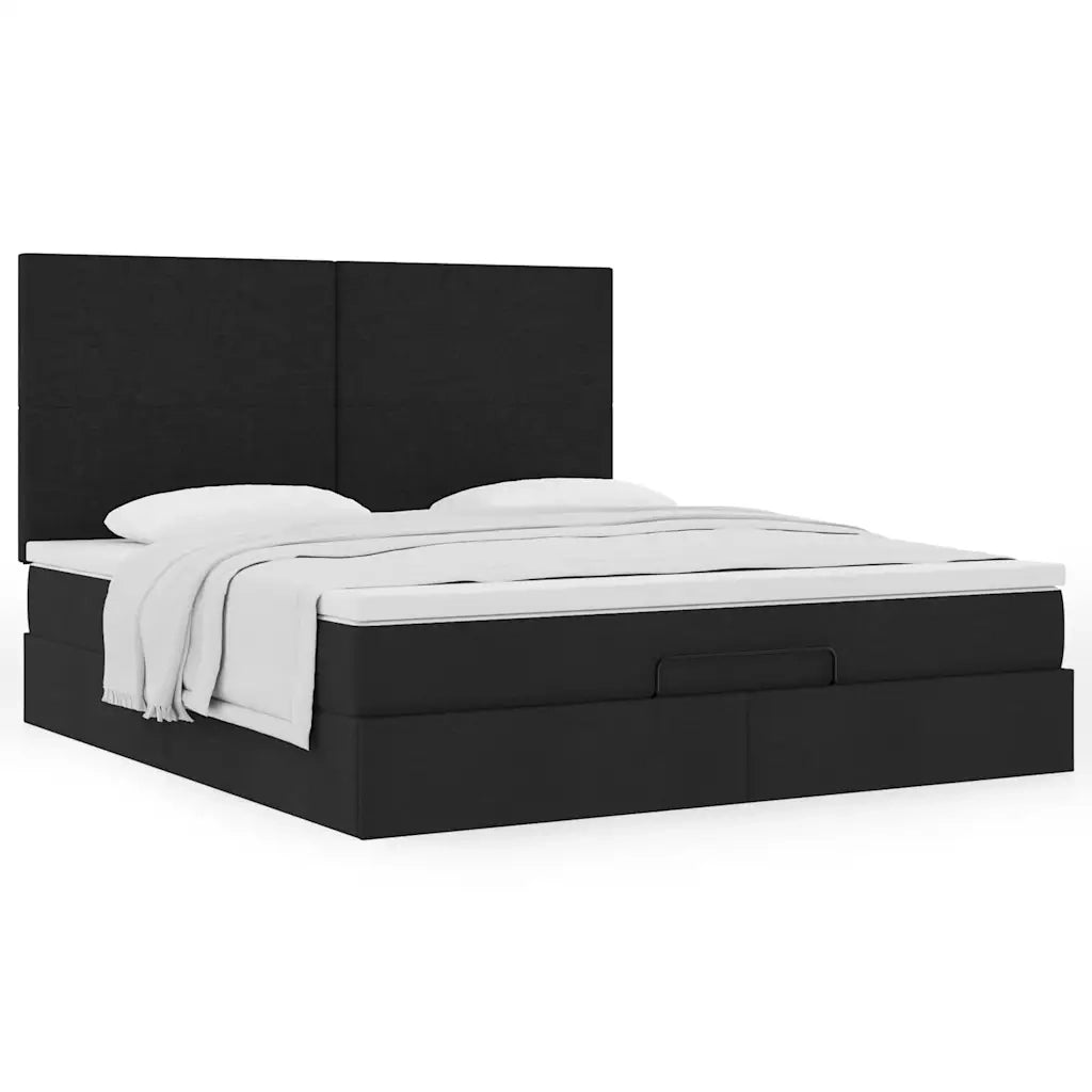 Struttura Letto Pouf con Materasso Nero 180x200 cm in Tessuto