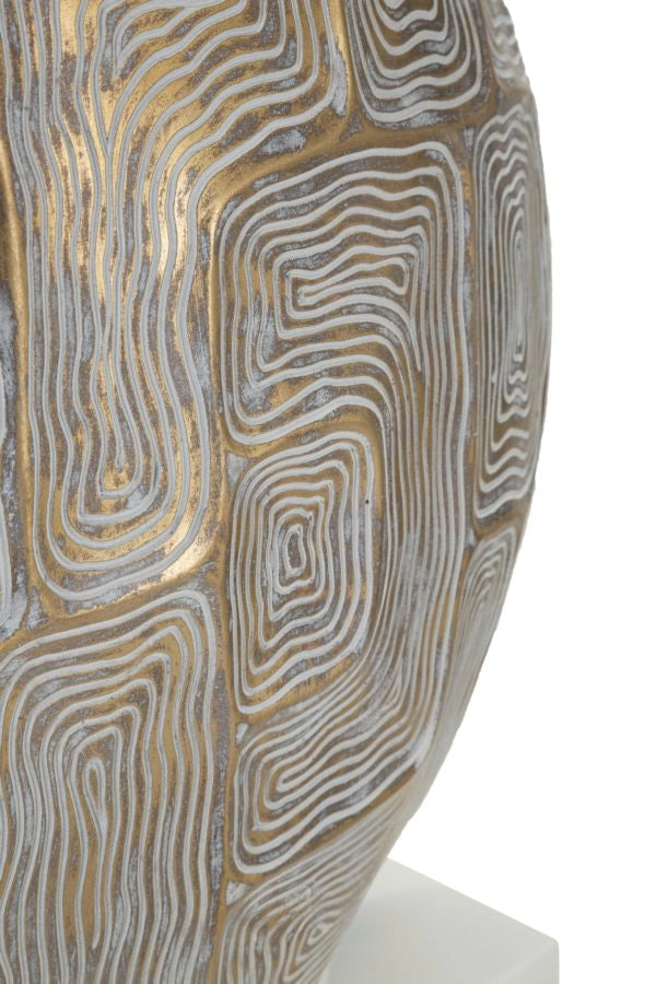Lampada da Tavolo Resina Eclips Ø38x68 cm in Resina e Ferro e Tessuto Oro e Bianco
