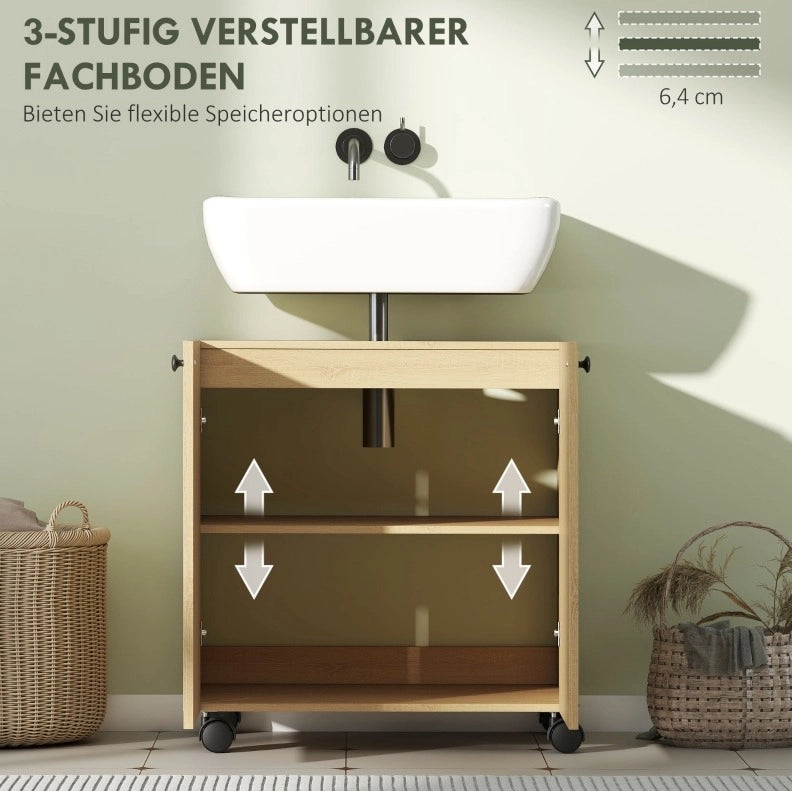 Mobile lavabo bagno con ripiano a 3 livelli e ruote
