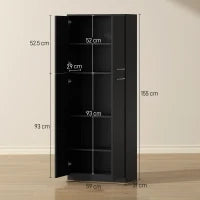 Mobile Contenitore Minimal con 2 Armadietti e Mensole Regolabili, in Legno Nero, 59x31x155 cm