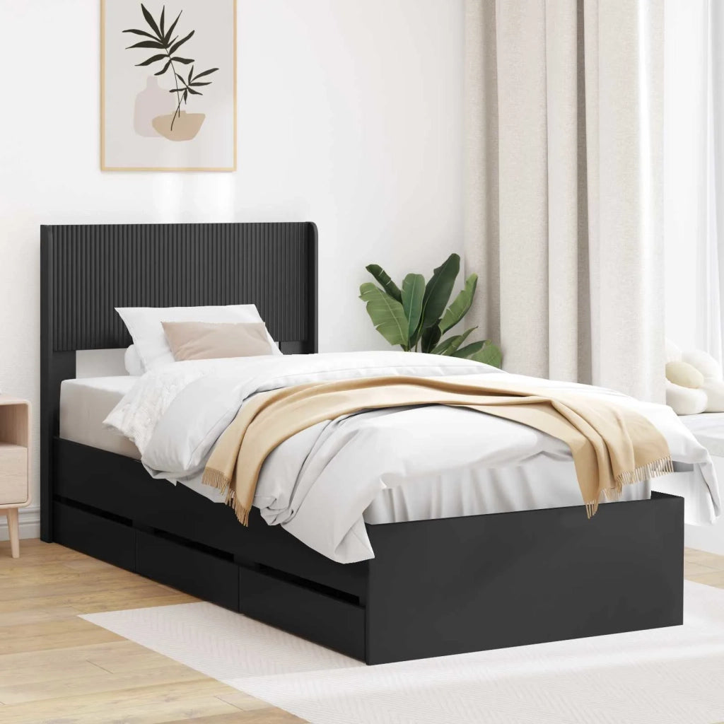 Struttura del letto con stoccaggio e testata Nero 90 x 190 cm 3414342