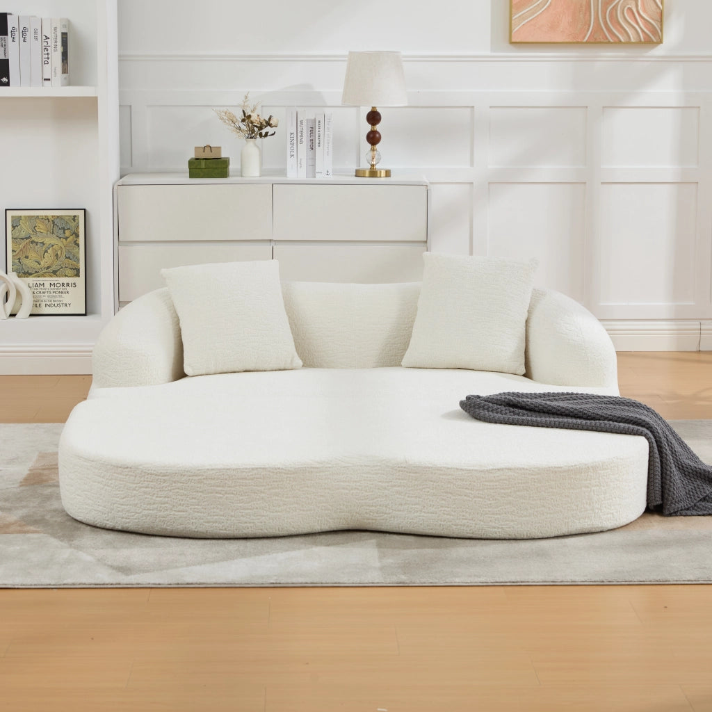 Divano letto pieghevole a 2 posti con cuscini, schienali ergonomici e rivestimento in chenille beige per ospiti