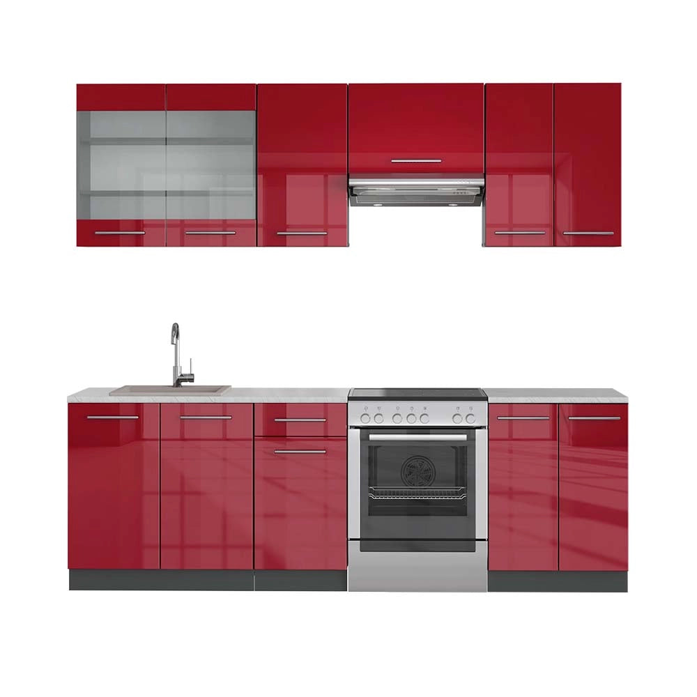 Cucina componibile Fame-Line Bordeaux lucido/Antracite 240 cm, PT Marmo Vicco