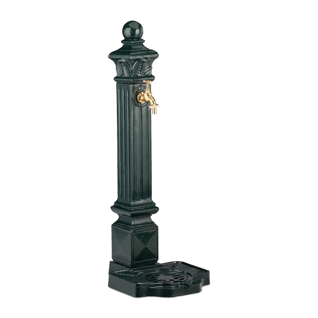 Fontana a terra decorativa da giardino antica 120 x 40 x 40 cm con vasca e rubinetto in resina verde 13_0005015