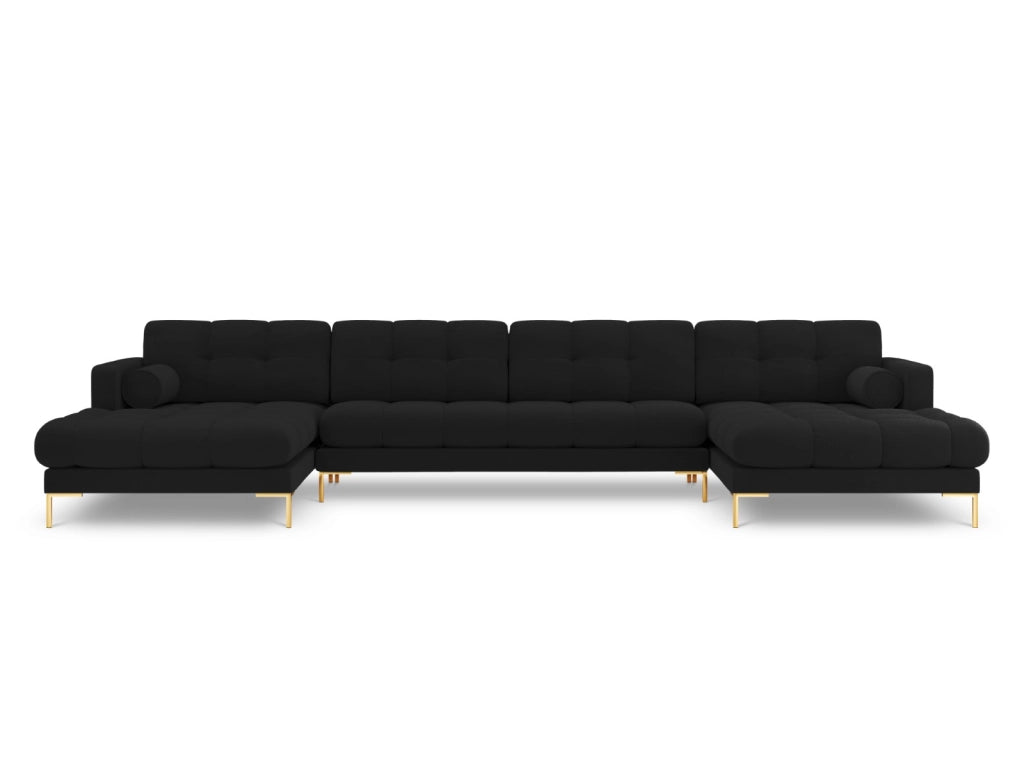 Cosmopolitan Design - Divano panoramico "Bali" 7 posti in tessuto strutturato nero 