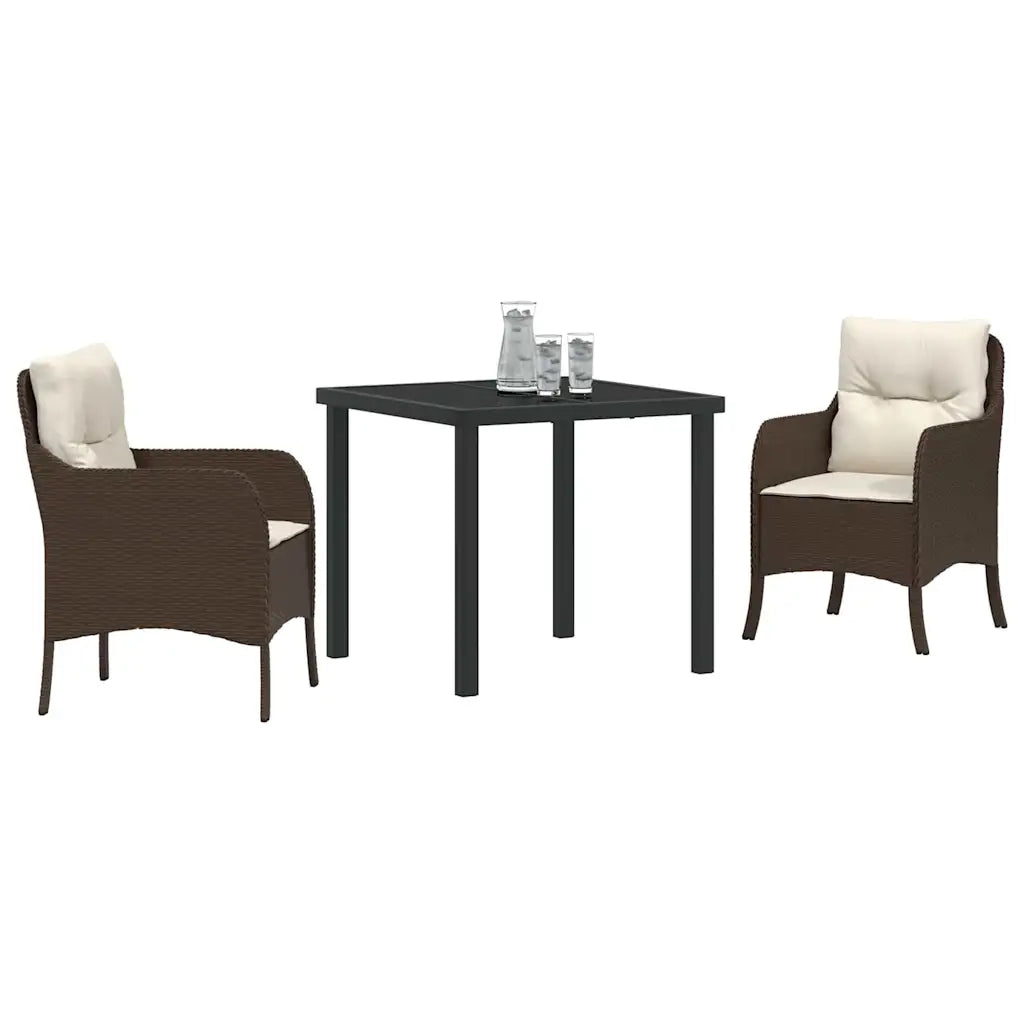 Set da Pranzo per Giardino con cuscino 3 pcs Marrone polyrattan 3380155