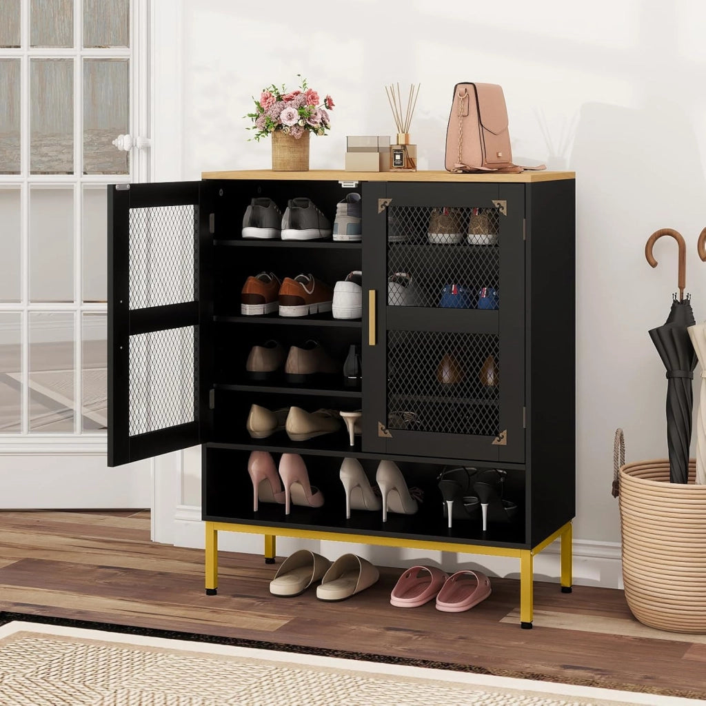 Scarpiera a 5 livelli, scarpiera con ripiani regolabili, scarpiera autoportante con ventilazione, cassettiera per ingresso e corridoio (nero, 70 x 35 x 93 cm)