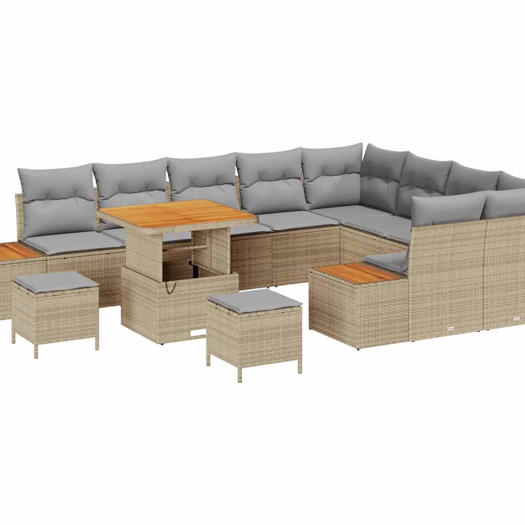 Set Divano da Giardino con cuscino 12 pcs Beige Poly Rattan