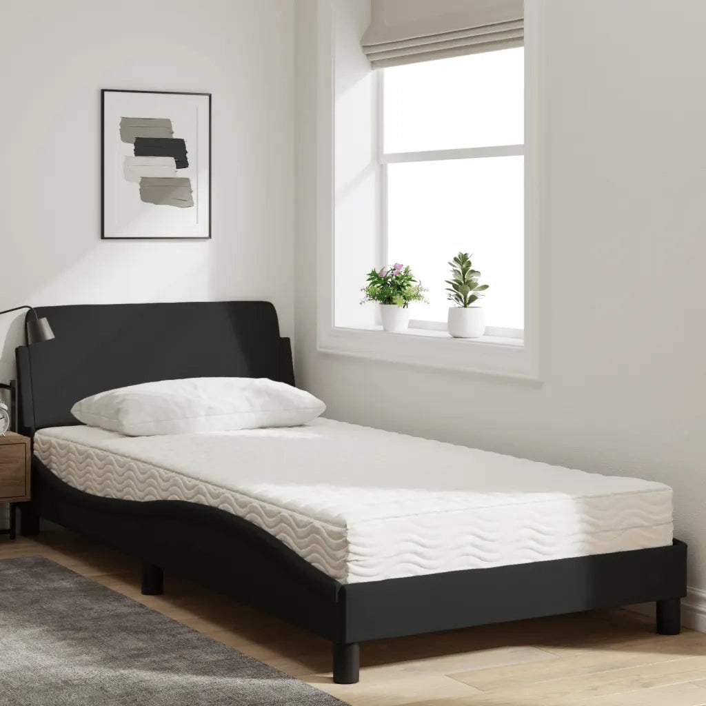 Letto con Materasso-Struttura Letto con Materasso Dover Nero 100x200 cm in Tessuto