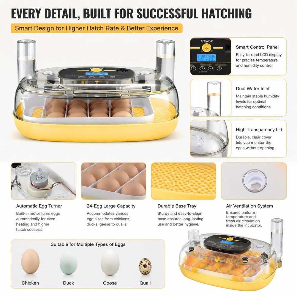 Fully Automatic 24-egg Incubator With Egg Turner, Temperature And Humidity Control, For Hatching Chicks, Ducks, Geese, And Quail.
