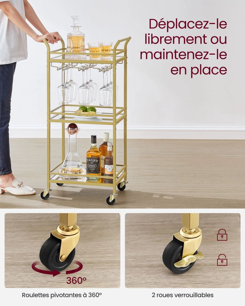 Carrello da cucina a 3 ripiani con ruote 30 x 468 x 92 cm maniglia in vetro riflettente carrello di servizio per piccoli spazi cucina sala da pranzo bagno soggiorno oro 2_0004991