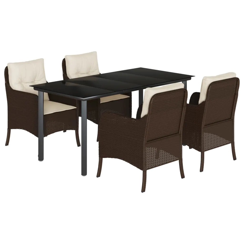 Set da Pranzo da Giardino 5pz con Cuscini in Polyrattan Marronecod mxl 92154