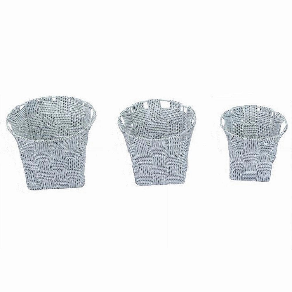 Trade Shop - Set 3 Cestini Tondi Porta Oggetti Tessuto Grigio Chiaro Bagno Casa Cucina 79042 -