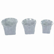 Trade Shop - Set 3 Cestini Tondi Porta Oggetti Tessuto Grigio Chiaro Bagno Casa Cucina 79042 -