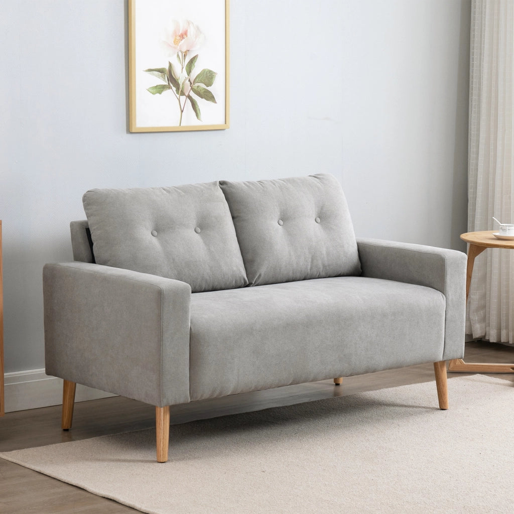 Divano 2 Posti Moderno Trapuntato in Tessuto e Legno ¨C Zephmum ¨C Grigio Chiaro 145x76x88