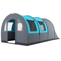 Tenda da Campeggio 3 Posti Impermeabile con Zona Notte e Giorno, in Poliestere, 480x260x200 cm, Grigio e Blu