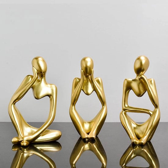 Set 3 pezzi di un pensiero astratto in resina, pensiero astratto personalizzato per ufficio, soggiorno, studio, decorazione della camera (oro)